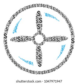 Drone Screw Rotation composition of american dollars. Vector dollar symbols are composed into drone screw rotation mosaic.