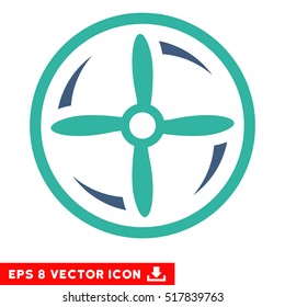 Drone Screw Rotation EPS vector pictogram. Illustration style is flat iconic bicolor cobalt and cyan symbol on white background.