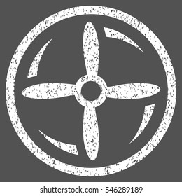 Drone Screw Rotation grainy textured icon for overlay watermark stamps. Flat symbol with scratched texture. Dotted vector white ink rubber seal stamp with grunge design on a gray background.