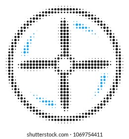 Drone Screw Rotation halftone vector pictogram. Illustration style is dotted iconic Drone Screw Rotation icon symbol on a white background. Halftone pattern is round spots.