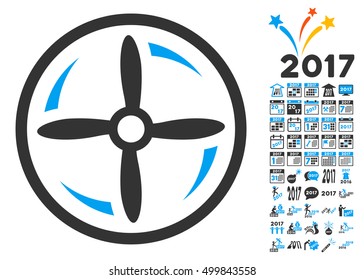 Drone Screw Rotation icon with bonus 2017 new year design elements. Vector illustration style is flat iconic symbols, blue and gray colors, white background.