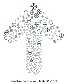 Drone Screw Rotation pattern organized in the collection of up target arrow. Upwards way arrow collage created from drone screw rotation pictograms.