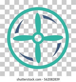 Drone Screw Rotation vector pictograph. Illustration style is flat iconic bicolor cobalt and cyan symbol on a transparent background.