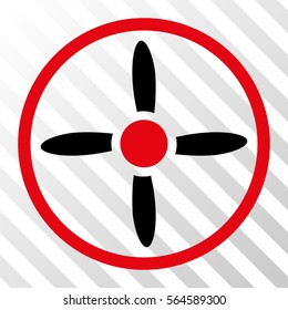 Drone Screw vector icon. Illustration style is flat iconic bicolor intensive red and black symbol on a hatch transparent background.