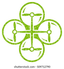 Drone Screws grainy textured icon for overlay watermark stamps. Flat symbol with unclean texture. Dotted vector eco green ink rubber seal stamp with grunge design on a white background.