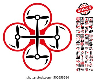 Drone Screws icon with bonus calendar and time service symbols. Vector illustration style is flat iconic symbols, intensive red and black colors, white background.