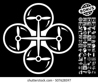 Drone Screws icon with bonus calendar and time management clip art. Vector illustration style is flat iconic symbols, white color, black background.