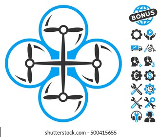 Drone Screws icon with bonus service images. Vector illustration style is flat iconic symbols, blue and gray colors, white background.