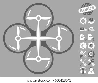Drone Screws icon with bonus setup tools design elements. Vector illustration style is flat iconic symbols, dark gray and white colors, silver background.