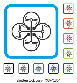 Drone Screws icon. Flat grey iconic symbol in a light blue rounded rectangular frame. Black, gray, green, blue, red, orange color variants of Drone Screws vector.