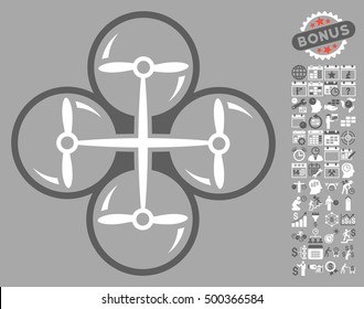 Drone Screws pictograph with bonus calendar and time service symbols. Vector illustration style is flat iconic symbols, dark gray and white colors, silver background.