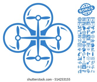 Drone Screws pictograph with bonus calendar and time service icon set. Vector illustration style is flat iconic symbols, cobalt color, white background.