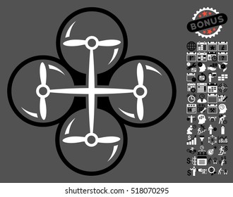 Drone Screws pictograph with bonus calendar and time service design elements. Vector illustration style is flat iconic symbols, black and white colors, gray background.