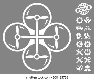 Drone Screws pictograph with bonus setup tools clip art. Vector illustration style is flat iconic symbols, white color, gray background.