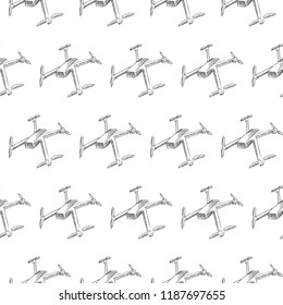 drone seamless pattern on white background, vector illustration