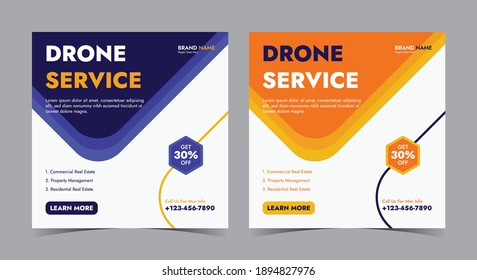 Drone service poster, drone social media post and flyer