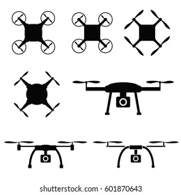 drone set in black color illustration on white