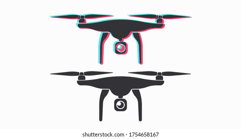 Drone set icon. Quadrocopters drawn in a flat style and isolated on a white background. Drone isolate. Concept of flights and aerial photography. Web design. Vector illustration