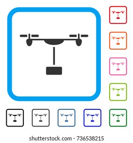 Drone Shipment icon. Flat grey pictogram symbol inside a light blue rounded frame. Black, gray, green, blue, red, orange color versions of Drone Shipment vector.
