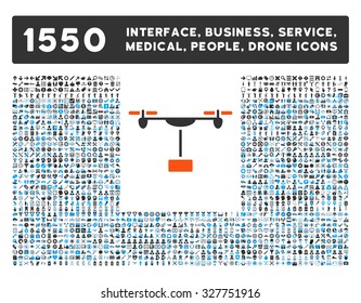 Drone Shipment and other web interface, business tools, people poses, medical service vector icons. Style is flat symbols, bicolored, rounded angles, white background.
