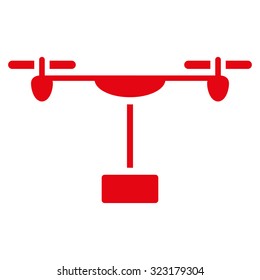 Drone Shipment vector icon. Style is flat symbol, red color, rounded angles, white background.
