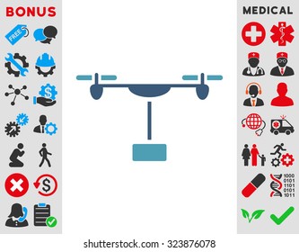 Drone Shipment vector icon. Style is bicolor flat symbol, cyan and blue colors, rounded angles, white background.
