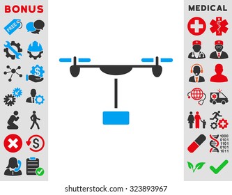 Drone Shipment vector icon. Style is bicolor flat symbol, blue and gray colors, rounded angles, white background.