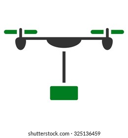 Drone Shipment vector icon. Style is bicolor flat symbol, green and gray colors, rounded angles, white background.