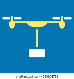 Drone Shipment vector icon. Style is bicolor flat symbol, yellow and white colors, rounded angles, blue background.