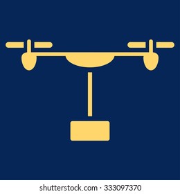 Drone Shipment vector icon. Style is flat symbol, yellow color, rounded angles, blue background.