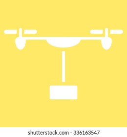 Drone Shipment vector icon. Style is flat symbol, white color, rounded angles, yellow background.