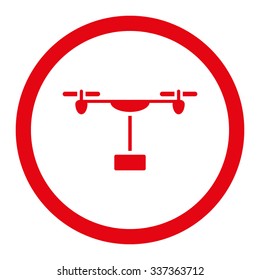 Drone Shipment vector icon. Style is flat rounded symbol, red color, rounded angles, white background.