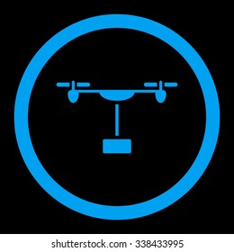 Drone Shipment vector icon. Style is flat rounded symbol, blue color, rounded angles, black background.