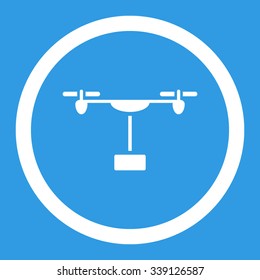 Drone Shipment vector icon. Style is flat rounded symbol, white color, rounded angles, blue background.