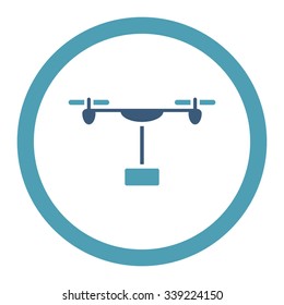 Drone Shipment vector icon. Style is bicolor flat rounded symbol, cyan and blue colors, rounded angles, white background.