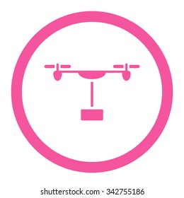 Drone Shipment vector icon. Style is flat rounded symbol, pink color, rounded angles, white background.