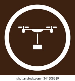 Drone Shipment vector icon. Style is flat rounded symbol, white color, rounded angles, brown background.