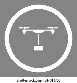 Drone Shipment vector icon. Style is flat rounded symbol, white color, rounded angles, gray background.