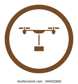 Drone Shipment vector icon. Style is flat rounded symbol, brown color, rounded angles, white background.