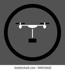 Drone Shipment vector icon. Style is bicolor flat rounded symbol, black and white colors, rounded angles, gray background.