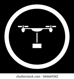 Drone Shipment vector icon. Style is flat rounded symbol, white color, rounded angles, black background.