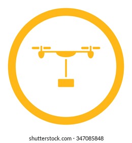 Drone Shipment vector icon. Style is flat rounded symbol, yellow color, rounded angles, white background.