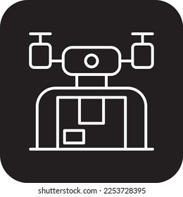 Drone shipping delivery service icon with black filled line style. Shipping sign symbol. Related to order tracking, delivery home, warehouse, truck, courier and cargo icons. Vector illustration
