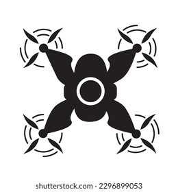 Drone sign symbol with camera isolated on white background. Copter with spinning propellers and camera