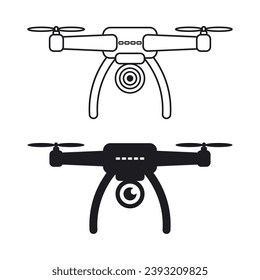 Drone silhouette design, unmanned quadcopter with working camera. Vector illustration.