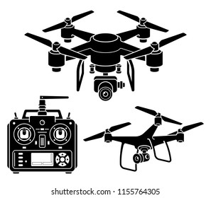 Iconos de silueta de drones establecidos. Ilustración vectorial.