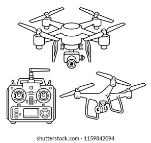 Drone silhouette icons set. Vector illustration.