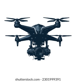 Drone silhouette. Silhouette of a quadcopter with a camera. Drone vector illustration.