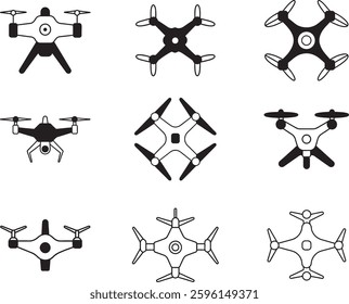 Drone Silhouette Vector Icons Set