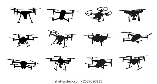 silhuetas de drone no fundo branco